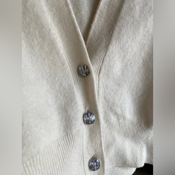 Sandro 100% Wool Cropped V Neck Puff Short Sleeve Cardigan size 2 - Picture 10 of 13